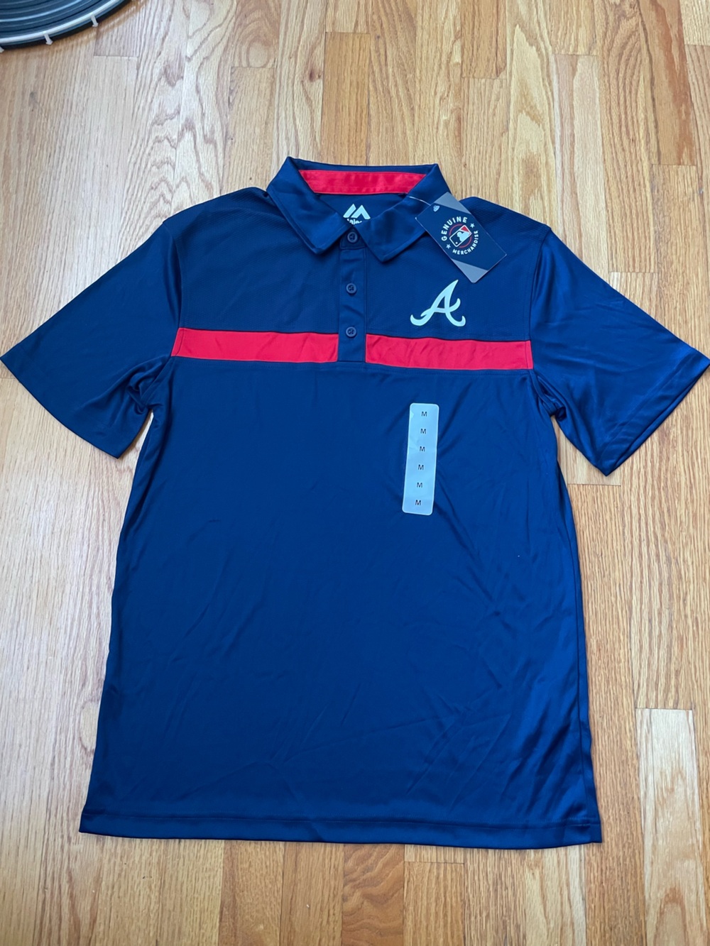 Majestic Navy Polo with Red Chest Stripe and Script A